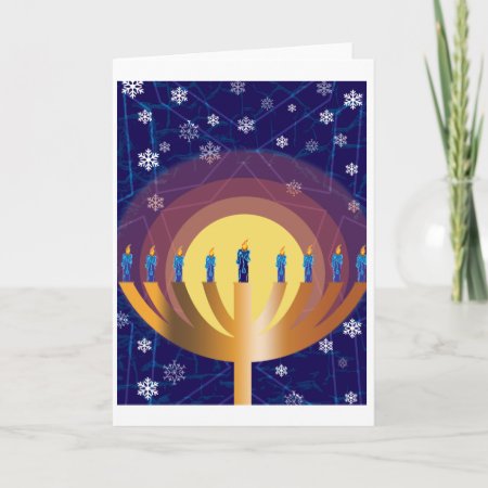 Golden Glowing Hanukkah Menorah Greeting Card