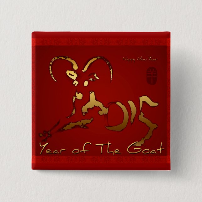 Golden Goat Chinese Vietnamese New Year Button (Front)