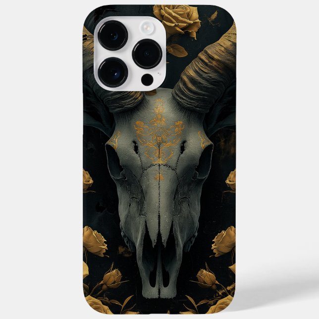 Golden Goat Skull and gold Roses Case-Mate iPhone Case (Back)