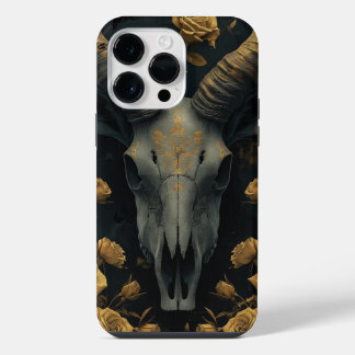 Golden Goat Skull and gold Roses iPhone 14 Pro Max Case
