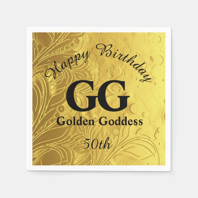 Golden Goddess Celebrate Happy 50th Birthday Party Paper Napkins (Front)