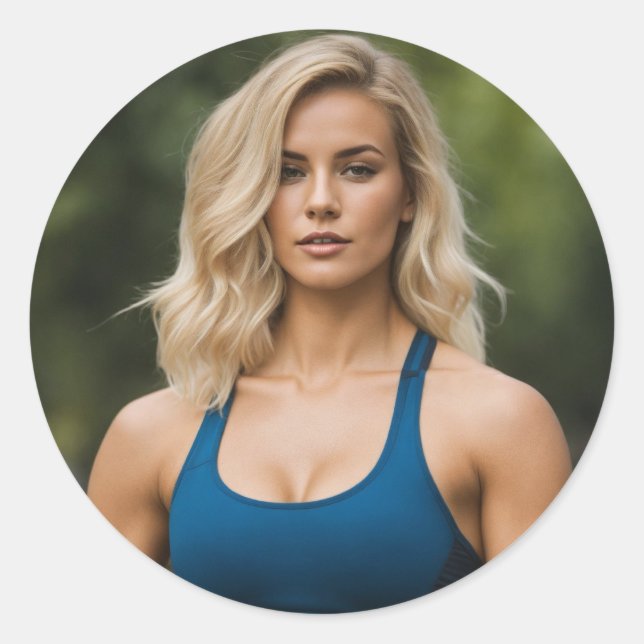 Golden Goddess: Fit Blonde Woman Collection Classic Round Sticker (Front)