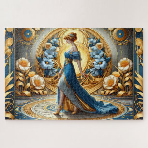 Golden Goddess in Art Nouveau Bloom Jigsaw Puzzle