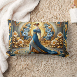 Golden Goddess in Art Nouveau Bloom Lumbar Pillow