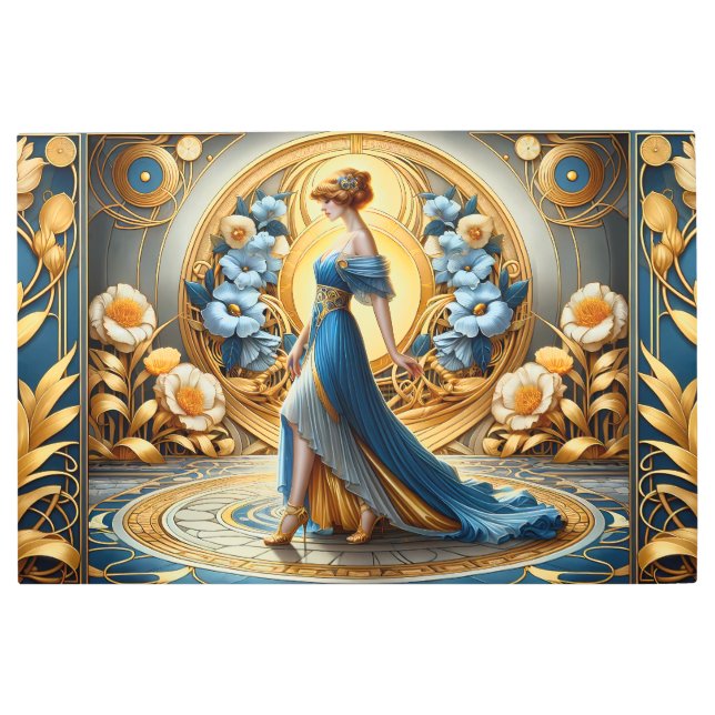 Golden Goddess in Art Nouveau Bloom Metal Art (Front)