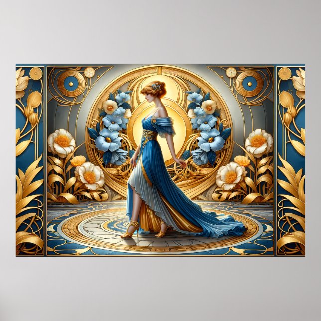 Golden Goddess in Art Nouveau Bloom Poster (Front)