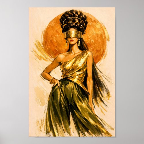 Golden Goddess Sun Fashion Illustration Art Poster