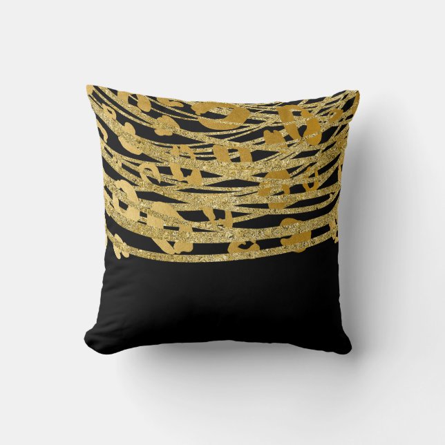 Golden Gold Black Leopard Cheetah Print Glam Throw Pillow (Front)