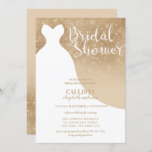 Golden Gold Glitter Dress Bridal Shower Invitation