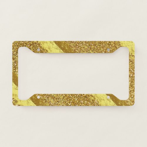 Golden Gold Glittery Faux Foil Sparkling Cute Cool License Plate Frame