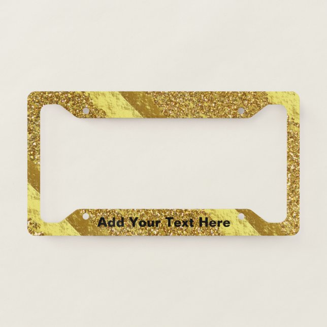 Golden Gold Glittery Foil Sparkling Custom Text License Plate Frame (Front)