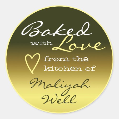Golden Gold Ombre Gradience Baked with Love Heart  Classic Round Sticker