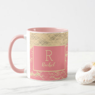 Golden Gold Pink Foil Monogram Initials Classy Mug
