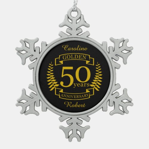 GOLDEN Golden 50 Years Wedding Anniversary 50 all Snowflake Pewter Christmas Ornament