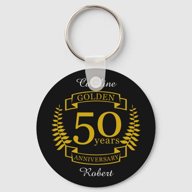 GOLDEN Golden 50 Years Wedding Anniversary 50 Keychain (Front)