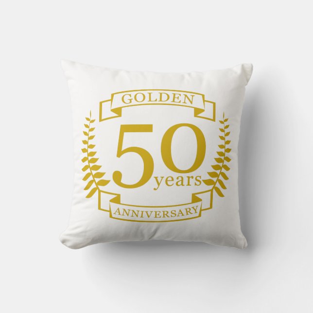 GOLDEN Golden 50 Years Wedding Anniversary 50 Throw Pillow (Front)