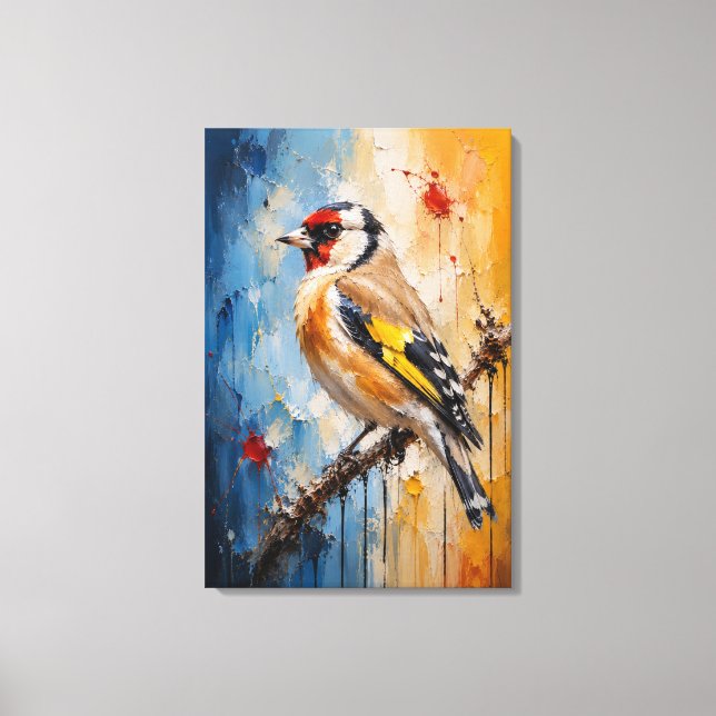 Golden Goldfinch Abstract Impasto Canvas Print (Front)