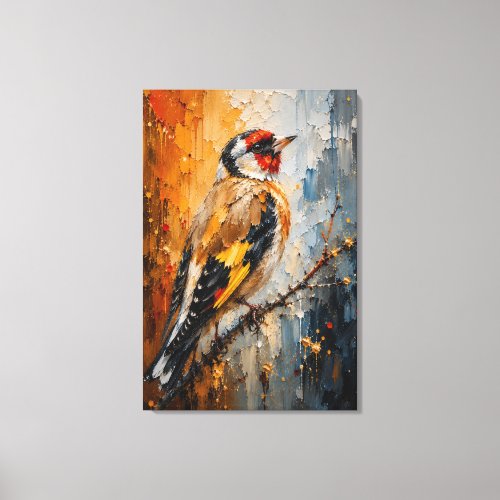 Golden Goldfinch Impasto – Luxury Bird Painting Canvas Print