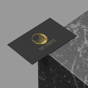 Golden Golf Ball Logo Elegant Golfer Monogram Business Card