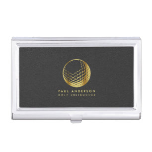 Golden Golf Ball Logo Elegant Golfer Monogram Business Card Case