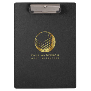Golden Golf Ball Logo Elegant Golfer Monogram Clipboard