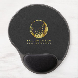 Golden Golf Ball Logo Elegant Golfer Monogram Gel Mouse Pad