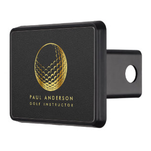 Golden Golf Ball Logo Elegant Golfer Monogram Hitch Cover
