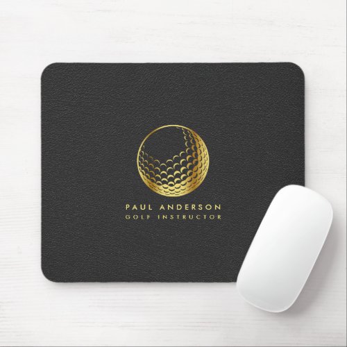 Golden Golf Ball Logo Elegant Golfer Monogram Mouse Pad