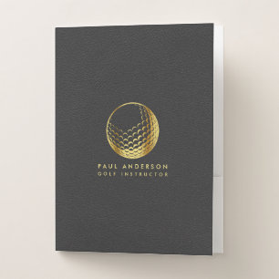 Golden Golf Ball Logo Elegant Golfer Monogram Pocket Folder