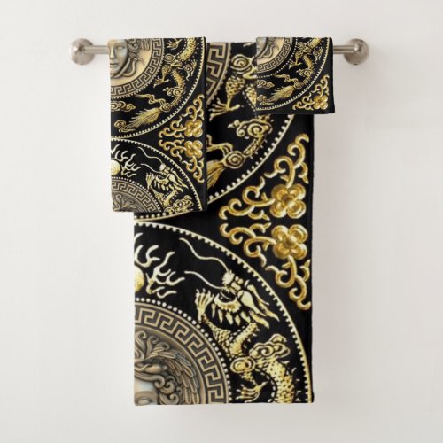 Golden Gorgon Medusa Hollywood Regency  Bath Towel Set