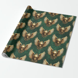 Golden Gothic Skull Sigil of Ascension Dark Green Wrapping Paper