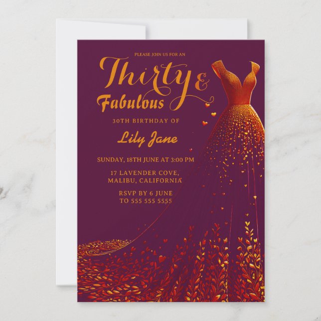 Golden Gown Glam 30th Birthday Invitation (Front)