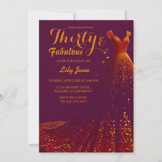 Golden Gown Glam 30th Birthday Invitation