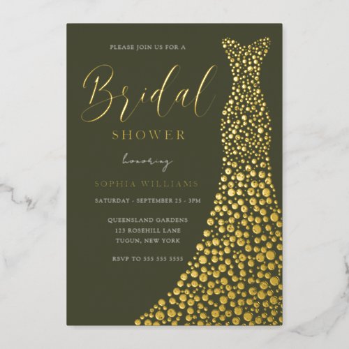 Golden Gown  Olive Stunning Bridal Shower Gold Foil Invitation