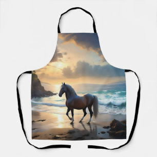 Golden Grace: A Palomino Horse on the Sunset Shore Apron