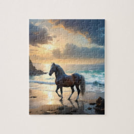 Golden Grace: A Palomino Horse on the Sunset Shore Jigsaw Puzzle