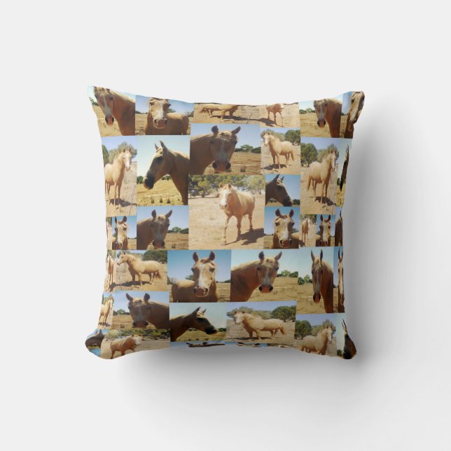 **"Golden Grace: A Palomino Photo Collage"** Throw Pillow (Front)