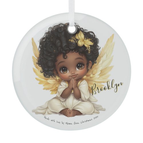 Golden Grace: A Prayerful Angel Child Glass Ornament