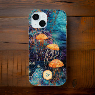 Golden GracefJellyfish in Ocean w Monogram Initial