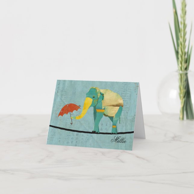 Golden Graceful Elephant Personalized Notecard (Front)