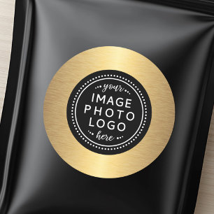 Golden gradient border black circle business logo classic round sticker