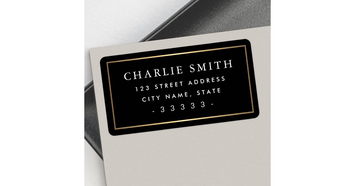 Golden gradient border black large return address label | Zazzle