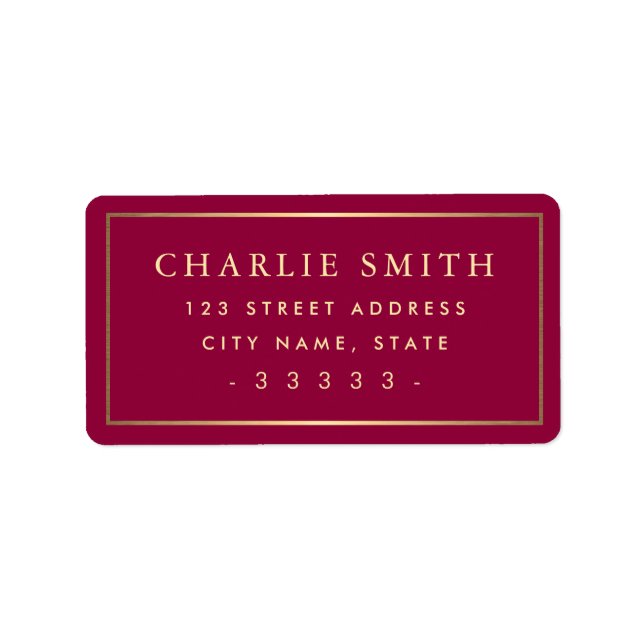 Golden gradient border burgundy return address label (Front)