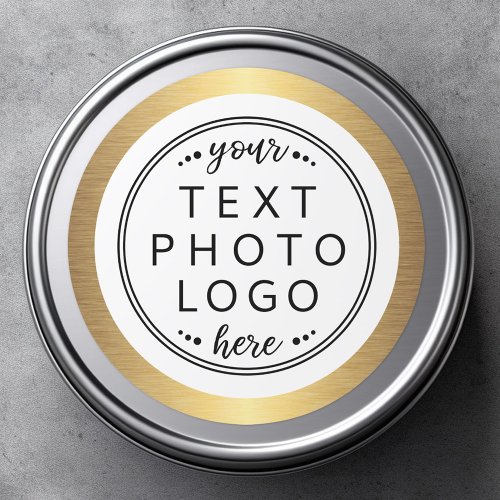 Golden gradient border custom logo photo text classic round sticker