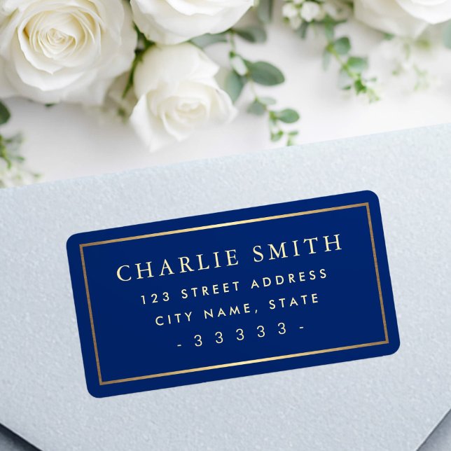 Golden gradient border large blue return address label (Golden gradient border large blue return address label)
