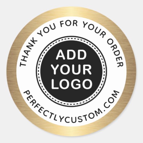 Golden gradient border thank you for order logo classic round sticker