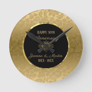 Golden Gradient Damask Pattern Anniversary Round Clock