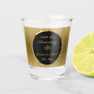 Golden Gradient Damask Pattern Anniversary  Shot Glass