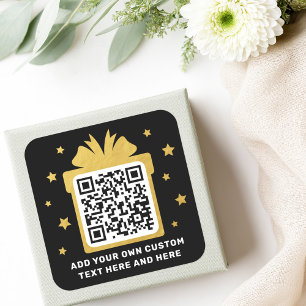 Golden gradient print gift box stars QR code black Square Sticker