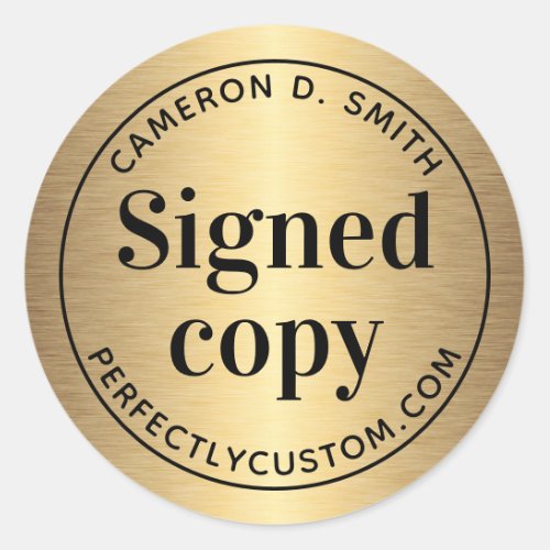 Golden gradient signed copy author name website classic round sticker